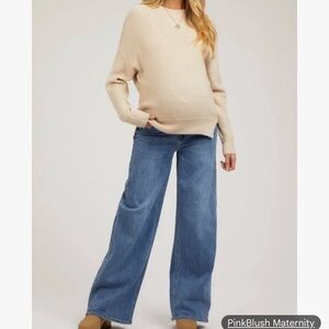 Pinkblush Blue Flare Maternity Jeans with Black Belly Panel